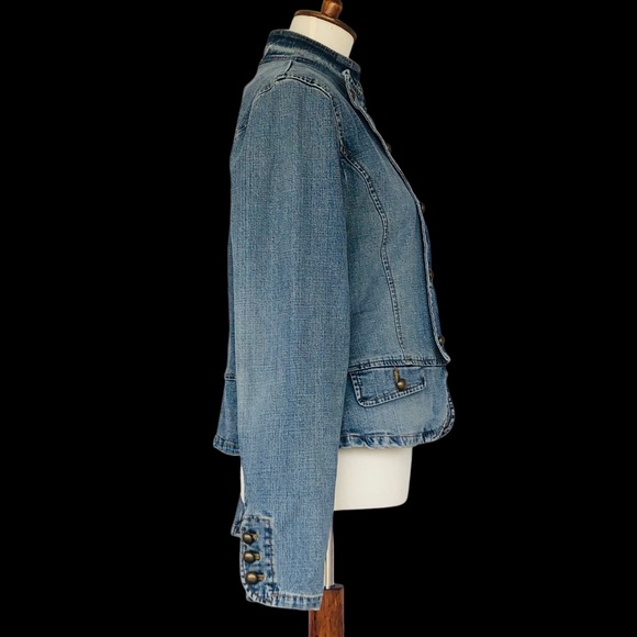 Vtg Zena Jeans Military Style Western Grunge Denim Jacket Sz Slim Med Zip Front - Picture 4 of 6